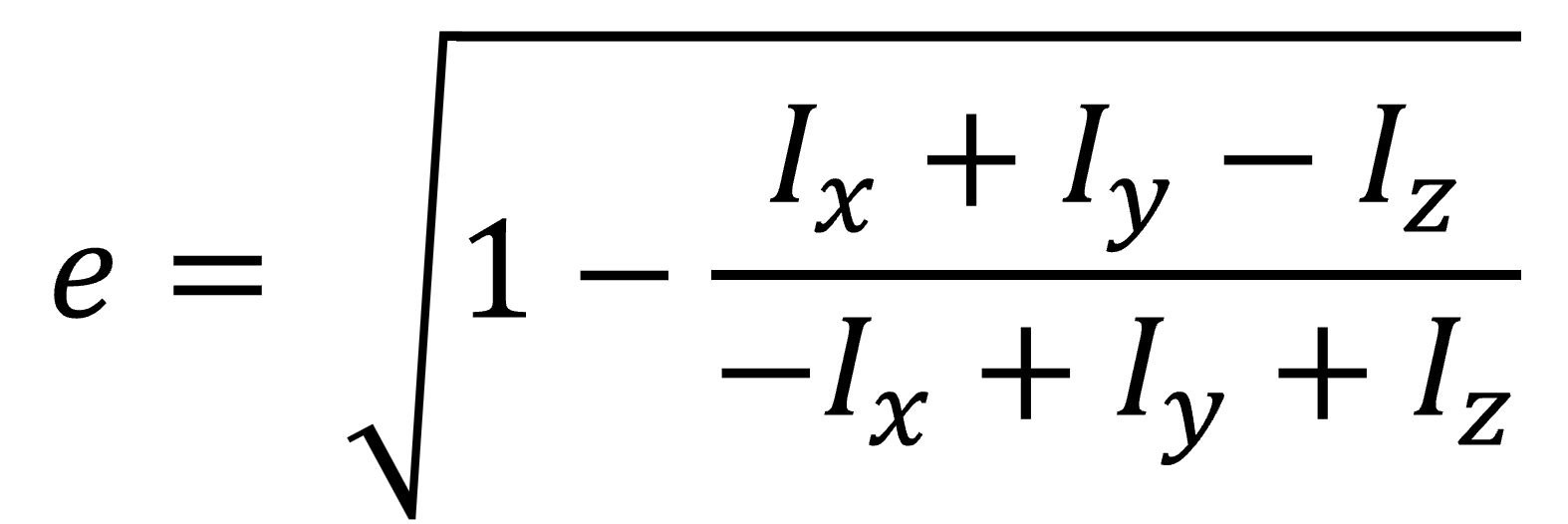 Equation for eccentricity. Eccentricity = sqrt(1 - ((Ix + Iy - Iz) / (-Ix + Iy + Iz)))