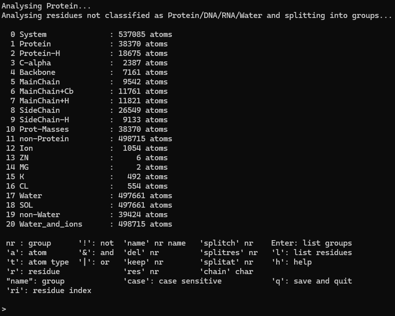 Prompt for gmx make_ndx