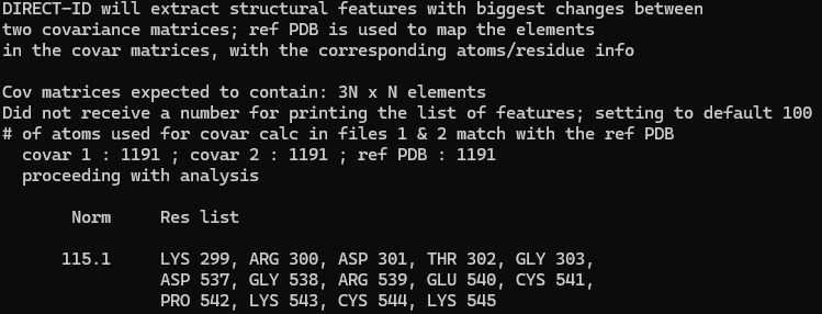 Terminal output after performing DIRECT-ID analysis