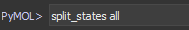 PyMOL terminal with the split_states all command