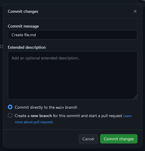 Commit changes prompt when creating a new file