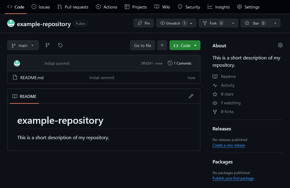 Main page of a repository